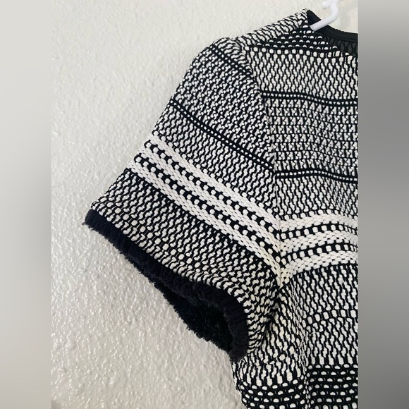 Maje striped Ricka jacquard black and white sheath mini dress w/cuffed sleeves - Picture 3 of 5